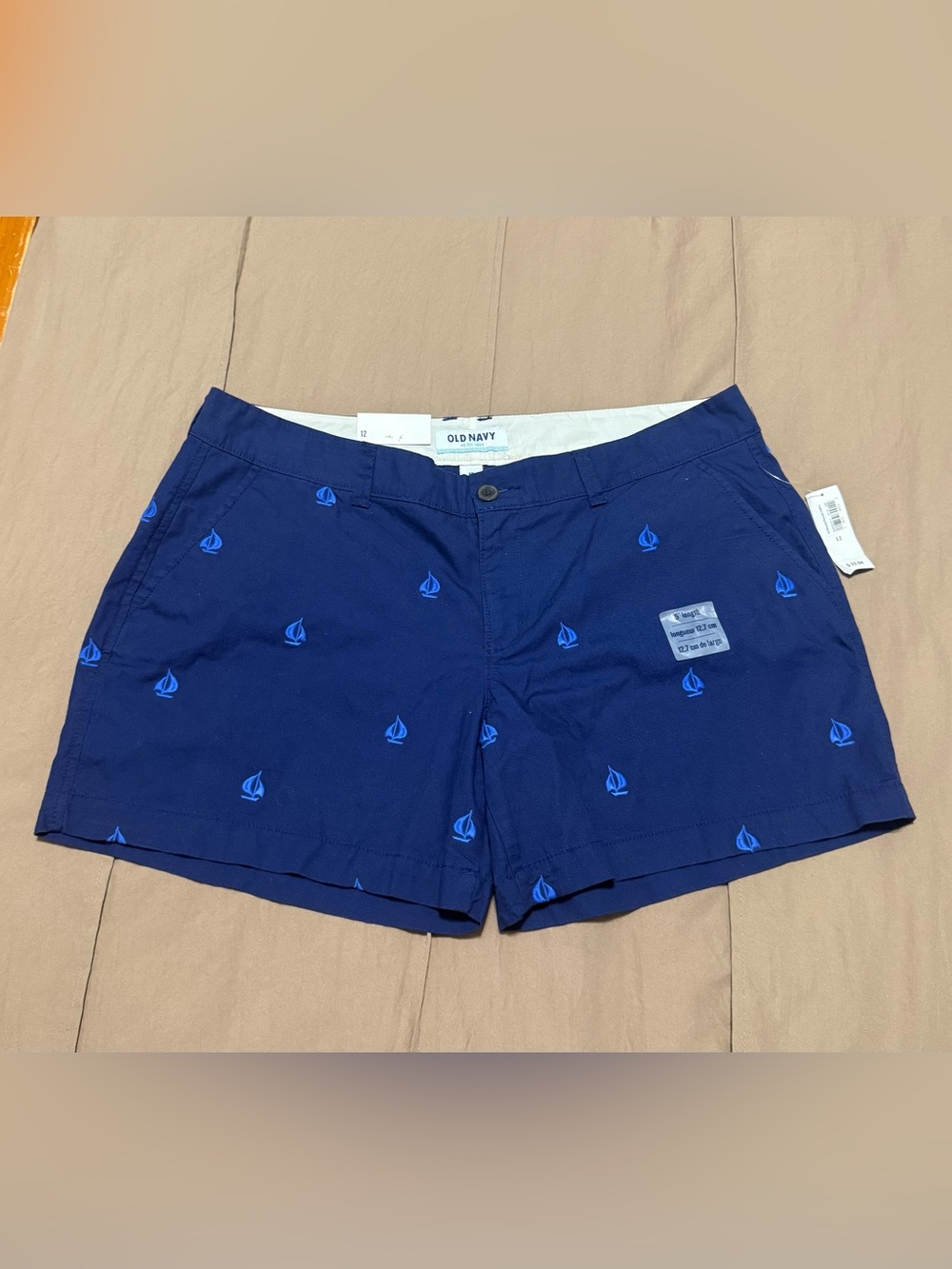 NWT Old Navy Navy Blue Sailboat Embroidered Shorts Size 12